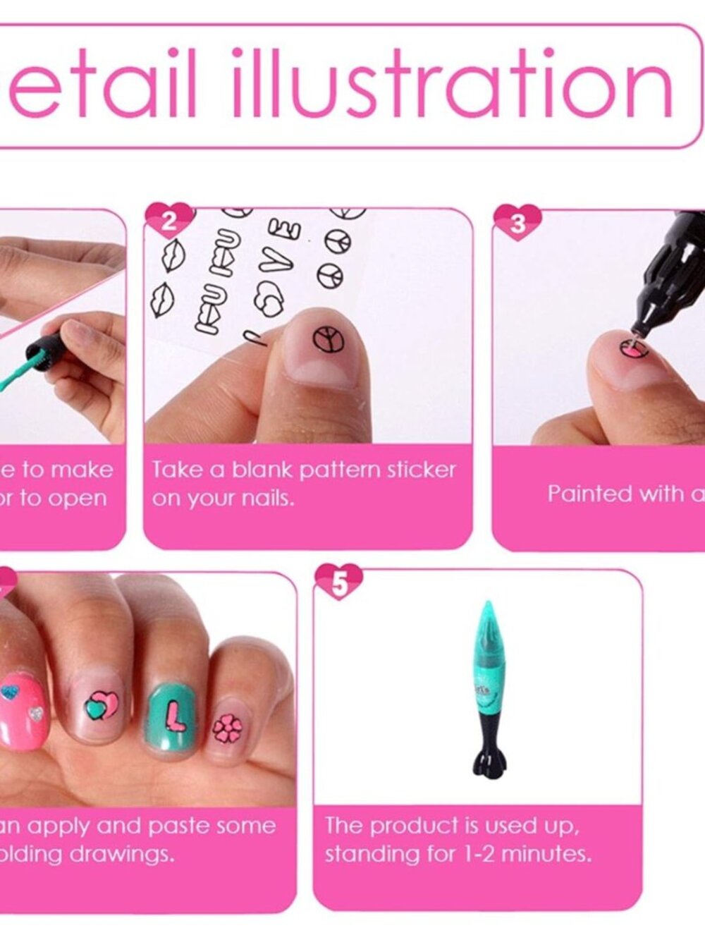 Kids Nail Art Pen Set, Pretend Beauty Salon Toy with Colorful Nail Pens - Picture 12 of 12